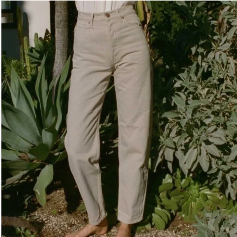 NWT Doen The Lady Cotton Denim High Rise Jeans Moonlight Cream Tan Khaki - 26